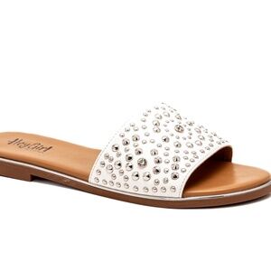 Great Pair of Comfortable Slides White Studded Sandals